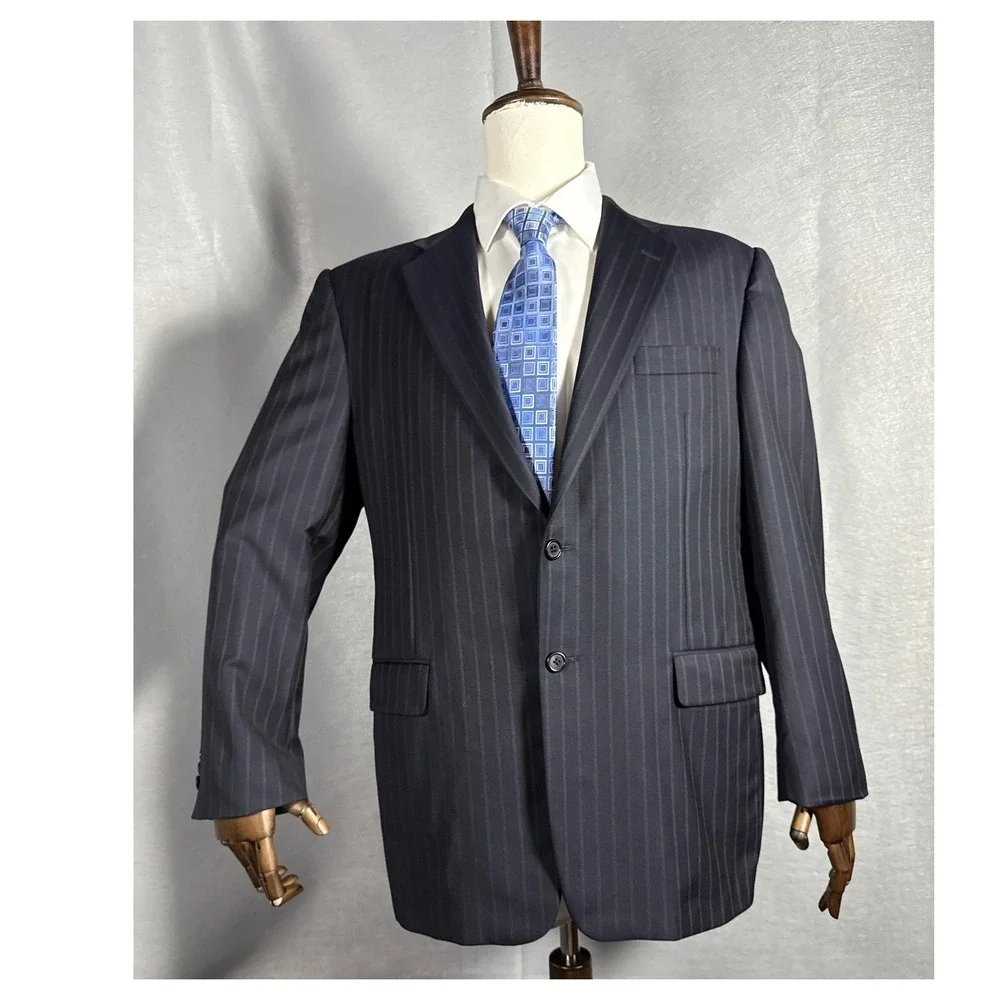 Hickey Freeman Madison Pinstripe Wool Blazer Loro Piana 43R Super 150s Tasmanian